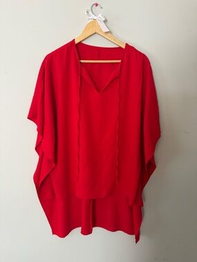 Red V-Neck Draped Women's Top